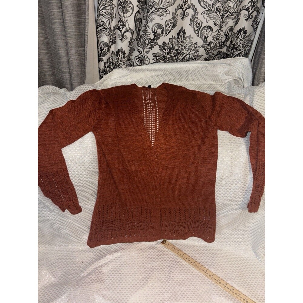 Lety & Me Brown Open-Knit Cardigan Sweater Solid Open Neck Long Sleeve L
